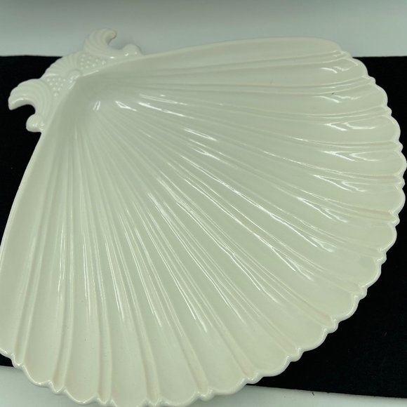 Shell Shaped Scalloped White Ceramic Serving Dish Platter Large 14" Giftcraft - Picture 11 of 13